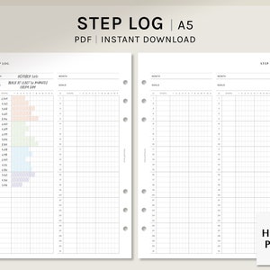 Step Log | A5 Printable Planner Inserts | Health Journal Template | Walking Tracker Worksheet | Fitness Organizer PDF | Digital Download