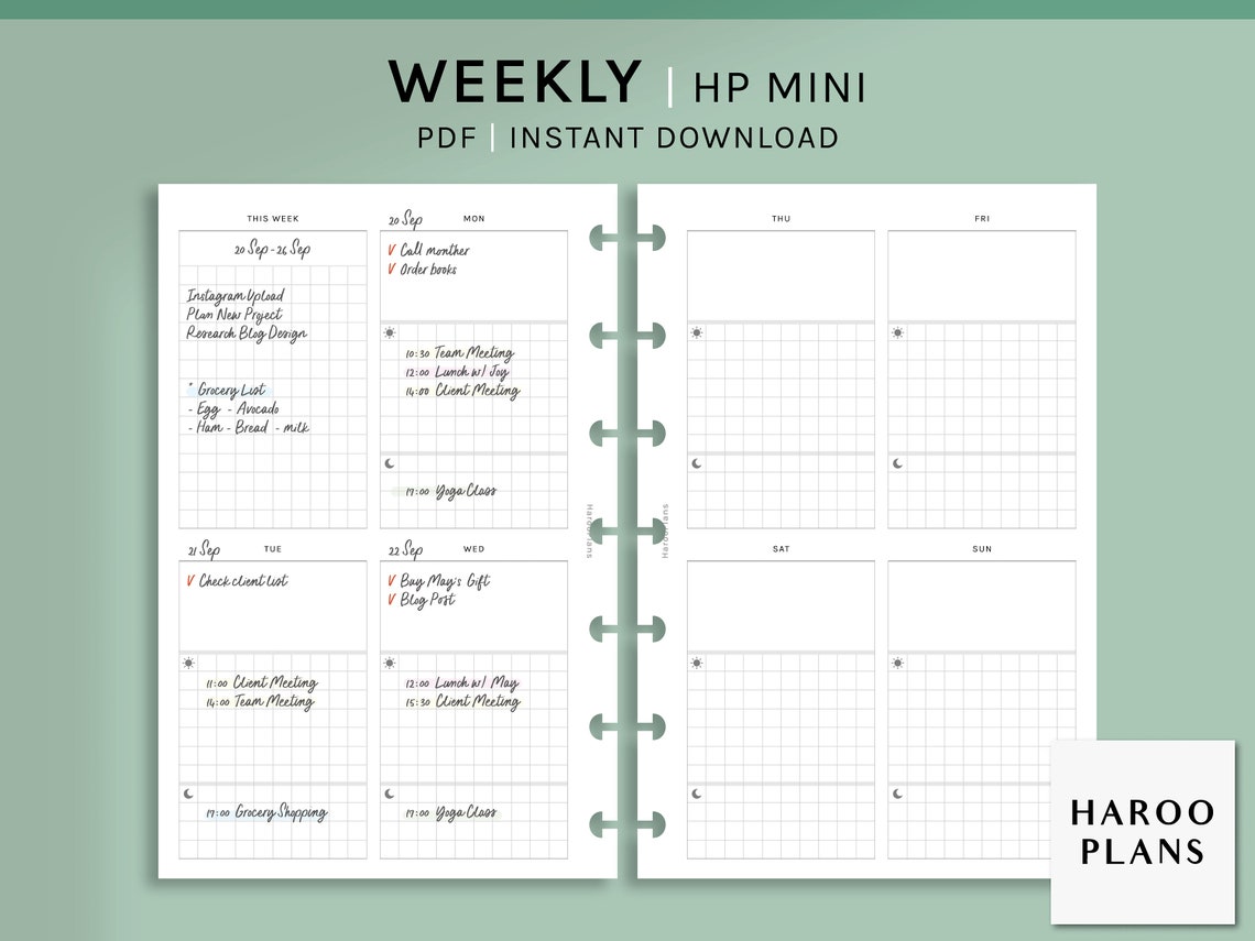 Weekly | HP Mini Printable Happy Planner Inserts | WO2P Layout Template ...