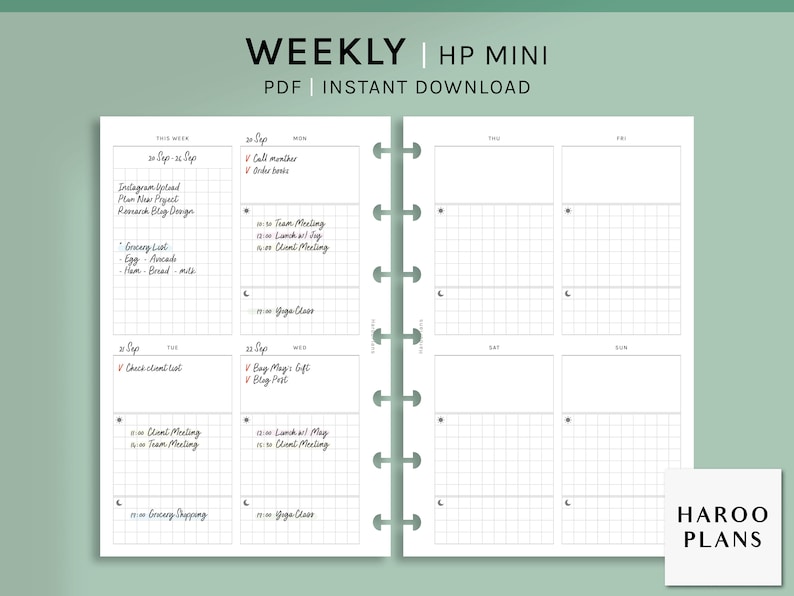 Weekly | HP Mini Printable Happy Planner Inserts | WO2P Layout Template ...