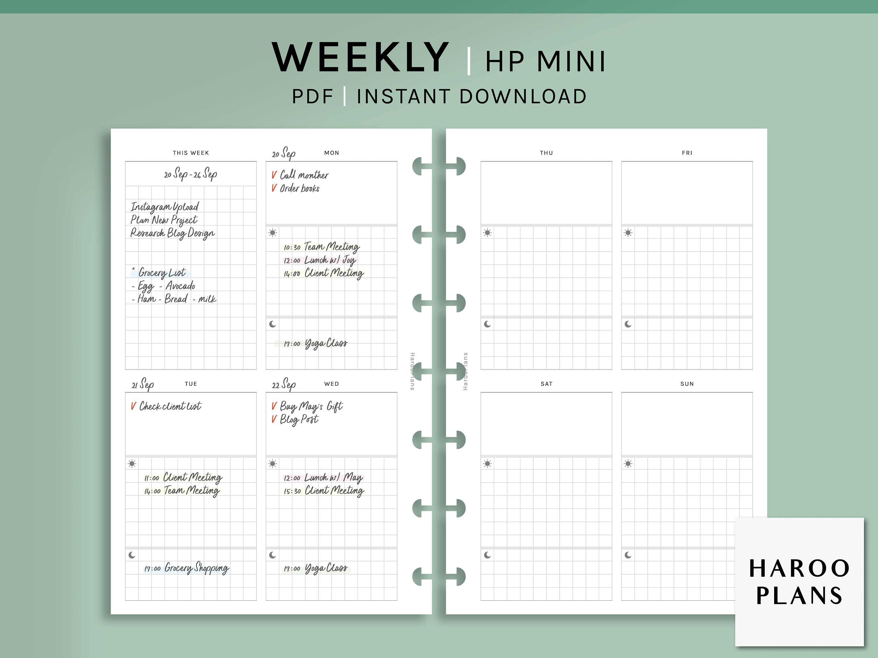 Weekly | HP Mini Printable Happy Planner Inserts | WO2P Layout Template ...