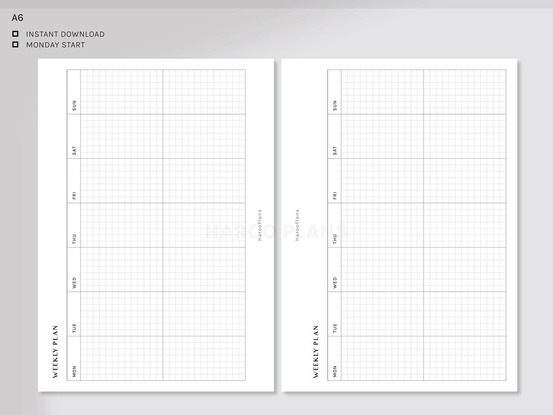 Weekly Planner | A6 Size Printable Inserts | Undated Organizer Template ...