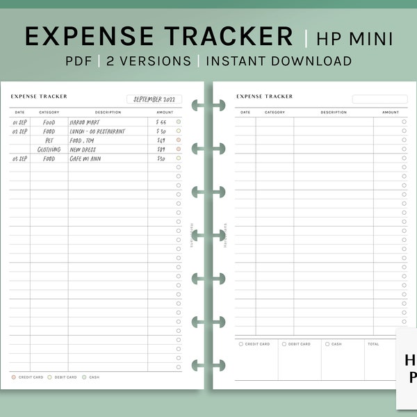 Expense Tracker | HP Mini Printable Happy Planner Inserts | Simple Spending Log Template | Financial Organizer Sheet PDF | Digital Download