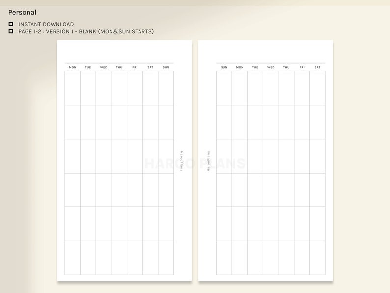 Undated Monthly Calendar Personal Printable Planner Inserts | Etsy