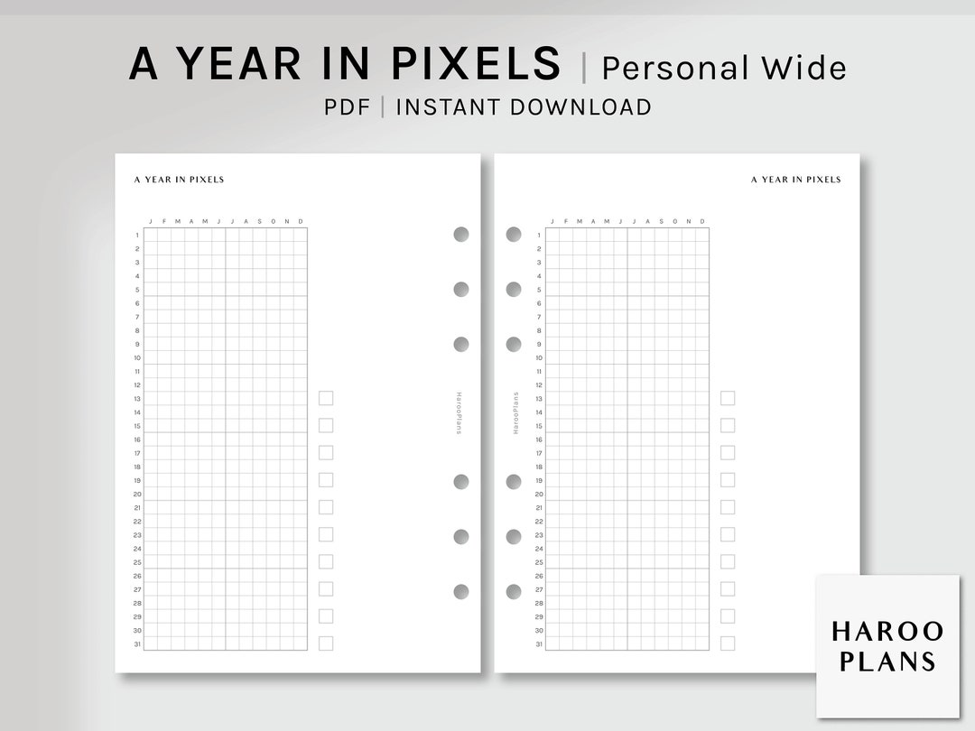 A Year in Pixels | Personal Wide Printable Planner Inserts | Yearly ...