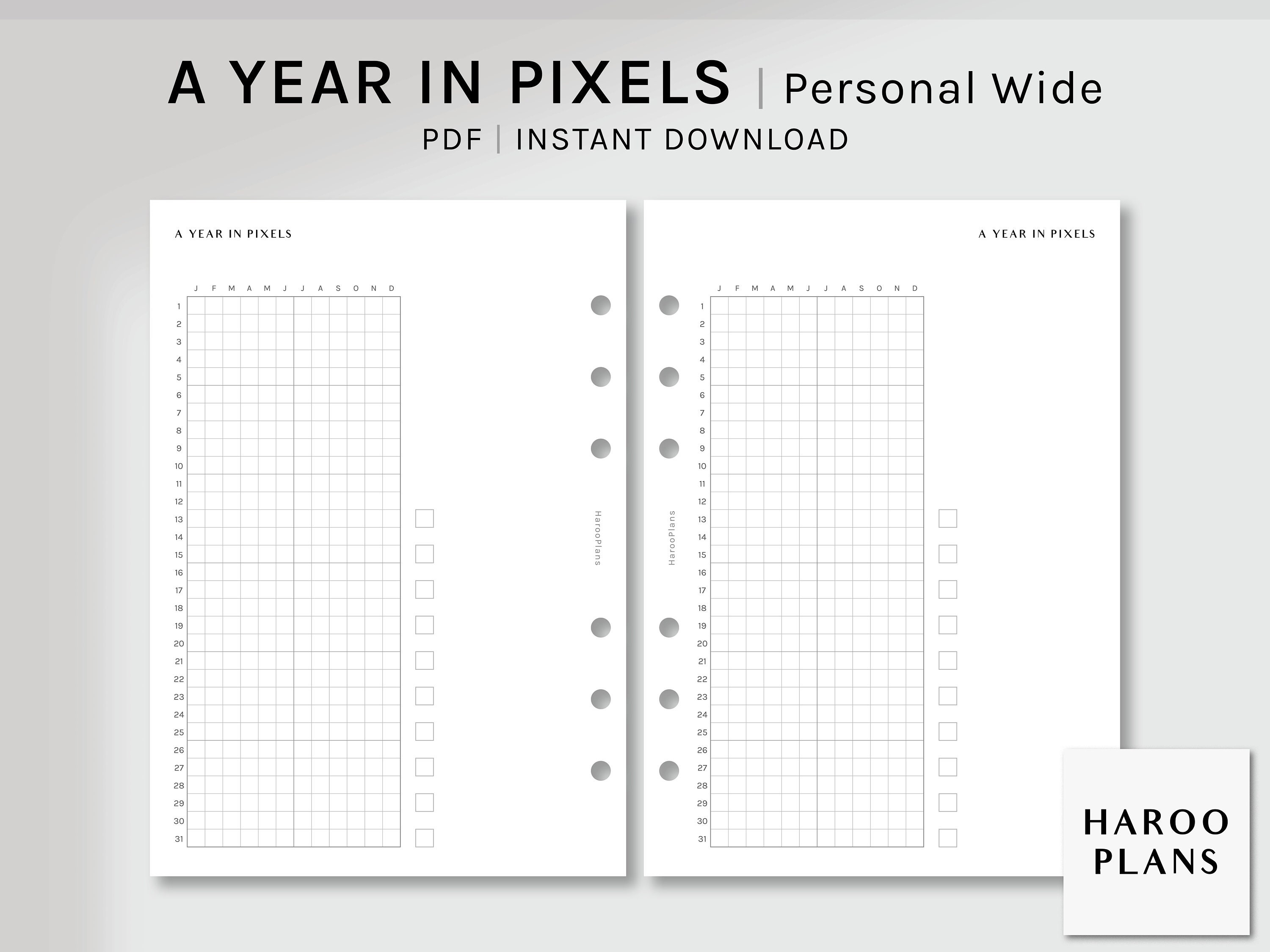 A Year in Pixels | Personal Wide Printable Planner Inserts | Yearly ...