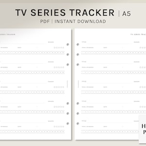 TV シリーズ トラッカーの印刷可能な挿入物 | A5 | TV 番組チェックリスト テンプレート PDF | シンプルなテレビ番組ログ レイアウト | デジタル ダウンロード