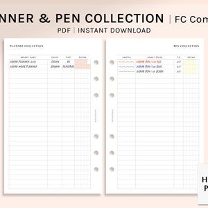 Planner & Pen Collection | FC Compact Size Printable Inserts | Pen Swatches Tracker | Stationery Review Log Sheet PDF | Digital Download