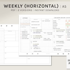 Undated Weekly | A5 Printable Planner Inserts | WO1P Horizontal Layout Template | Schedule Organizer | Blank Calendar PDF | Digital Download