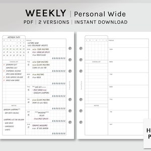 Undated Weekly | Personal Wide Printable Planner Inserts | WO1P Template PDF | Week Schedule Organizer with Calendar | Digital Download