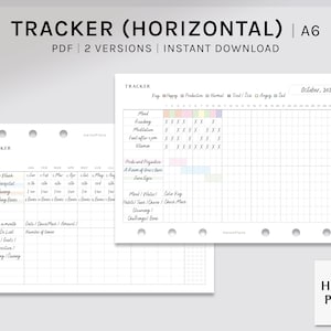 May include: A printable A6 tracker with two versions. The first version is a monthly tracker with columns for each month of the year. The second version is a daily tracker with a grid for each day of the month. The tracker is designed to help you track your progress towards your goals.