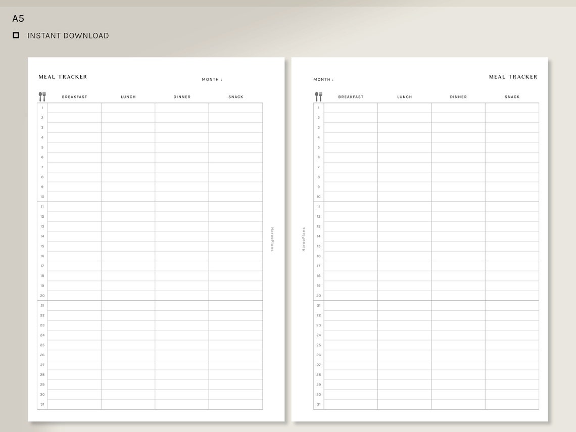 Monthly Meal Tracker A5 Printable Planner Inserts Monthly - Etsy