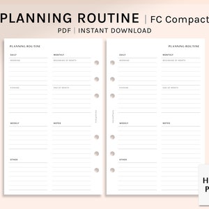 Planen Routine | FC Compact Größe Druckbare PlanerEinlagen | Plan Set Up Listen Vorlage | Tägliche Monatliche Checkliste PDF | Digitaler Download