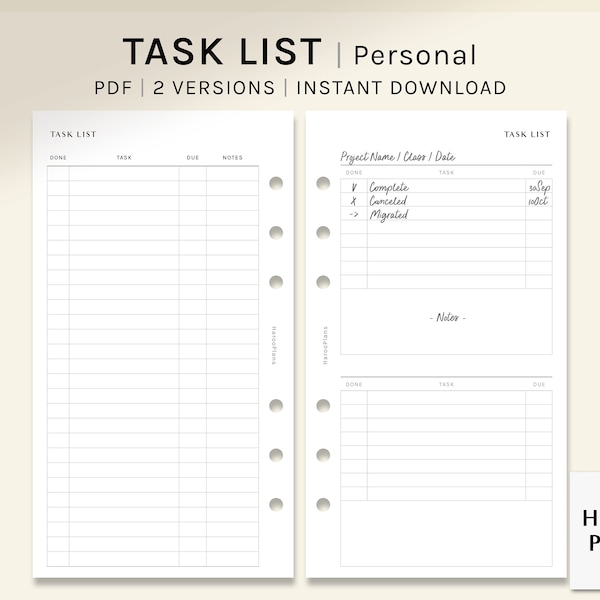 Task List | Personal Printable Planner Inserts | To Do List Template | Project Checklist Sheet | Assignment Tracker PDF | Digital Download