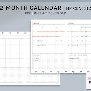 2 Month Calendar | HP Classic Printable Happy Planner Inserts | Two Months on 1 Page Template | Monthly PDF | Horizontal | Digital Download