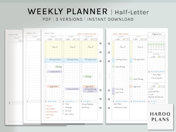 Weekly Planner Half-letter Printable Planner Inserts WO2P - Etsy