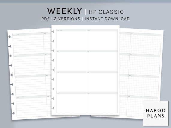 Weekly | HP Classic Printable Happy Planner Inserts | WO1P Schedule Template | Week at a glance | Grid Lined Layout PDF | Digital Download