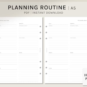 Planungs-Routine | A5 druckbare Kalendereinlagen | Organizer Einstellung Arbeitsblatt | Checkliste für tägliches monatliches Journaling PDF | Digitaler Download