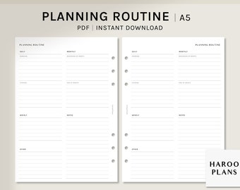 Planning Routine | A5 Printable Planner Inserts | Organizer Setting Worksheet | Daily Monthly Journaling Checklist PDF | Digital Download