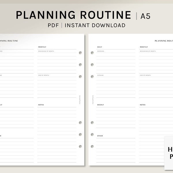 Planning Routine | A5 Printable Planner Inserts | Organizer Setting Worksheet | Daily Monthly Journaling Checklist PDF | Digital Download