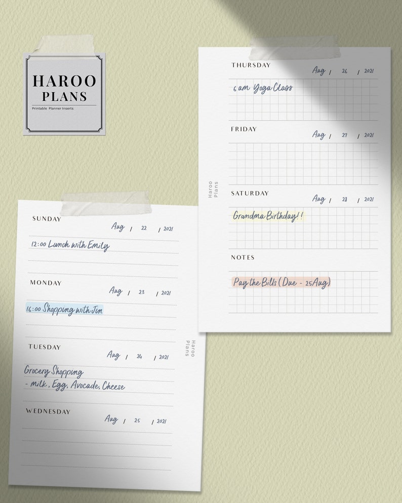 Simple Weekly Pocket Ring Printable Planner Inserts WO2P | Etsy