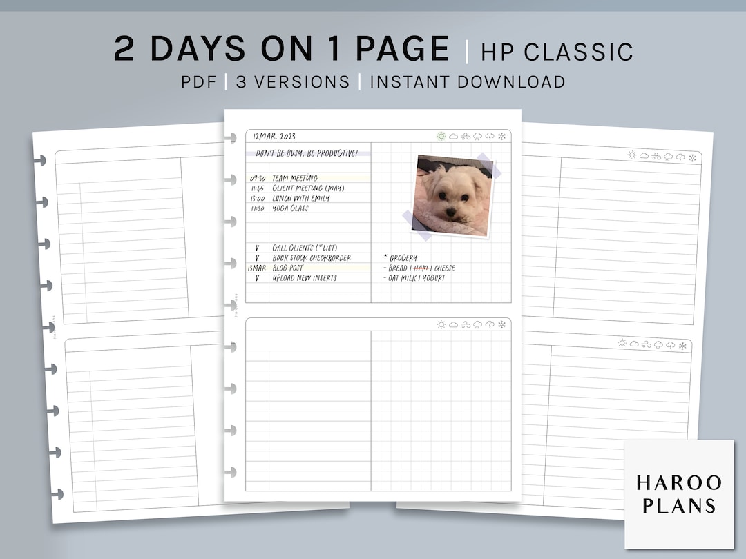 2 Days on 1 Page HP Classic Printable Happy Planner Inserts 2D1P Daily ...