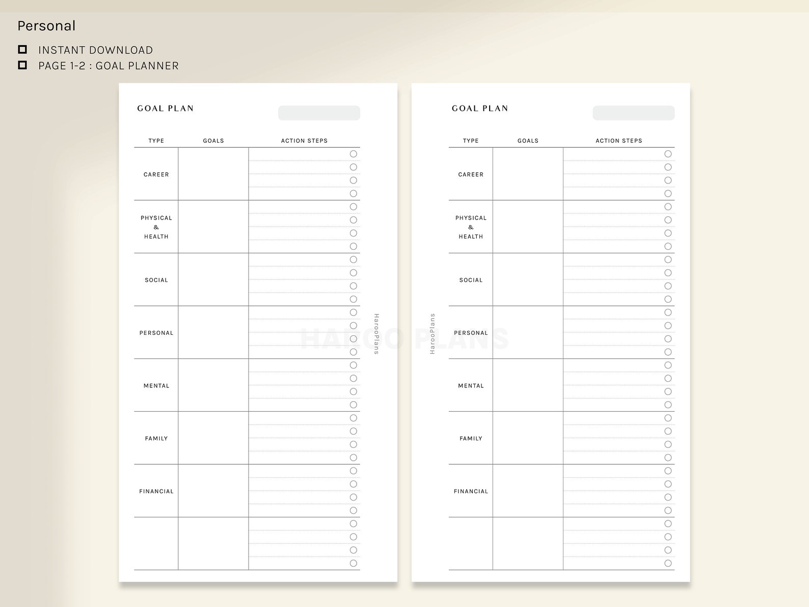Goal Planner | Personal Size Printable Inserts | Life Goal Setting ...