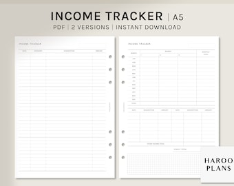 Income Tracker | A5 Printable Planner Inserts | Money Log Template Sheet | Financial Planning | Yearly Income Overview | Digital download