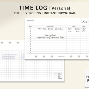 Journal de bord | Encarts d'agenda imprimables taille personnelle | Modèle de suivi des études et des activités professionnelles | Horaires Horaires Page PDF | Téléchargement numérique
