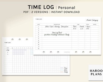 Time Log | Personal size Printable Planner Inserts | Work Activity Study Tracker Template  | Schedule Timetable Page PDF | Digital Download
