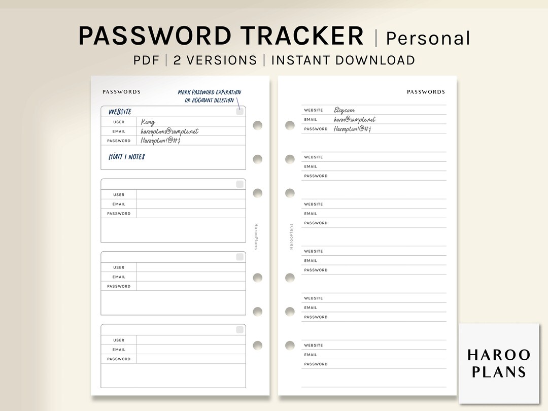 Password Tracker | Personal Printable Planner Inserts | Password Keeper ...