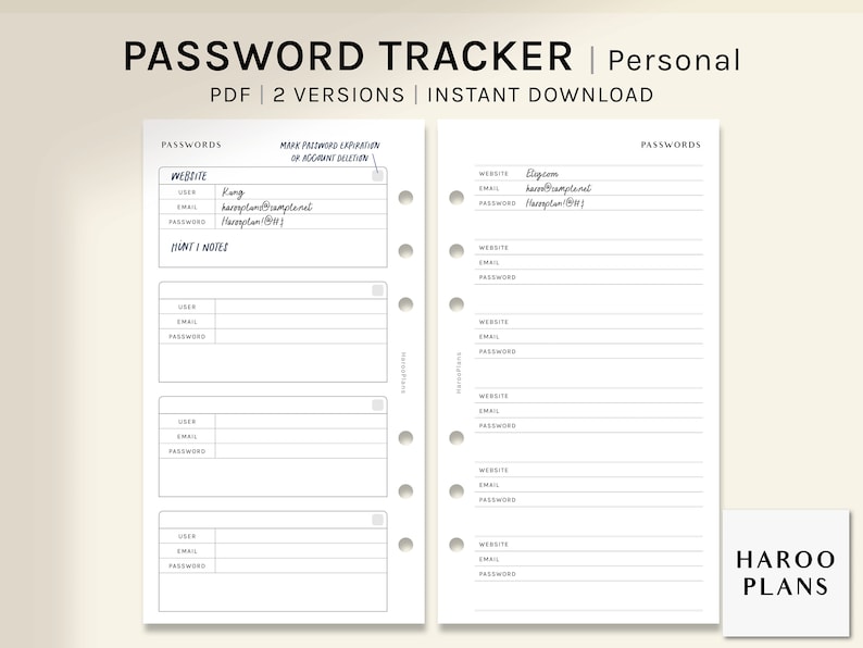 Password Tracker | Personal Printable Planner Inserts | Password Keeper ...