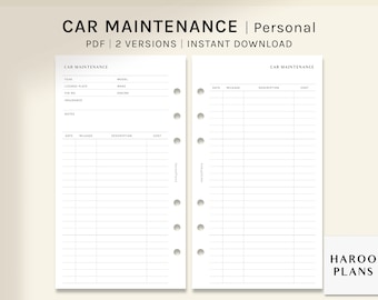 Entretien automobile | Encarts d'agenda imprimables à taille personnelle | Journal de réparation automobile | Feuille de travail sur le suivi des services d'entretien des véhicules PDF | Téléchargement numérique