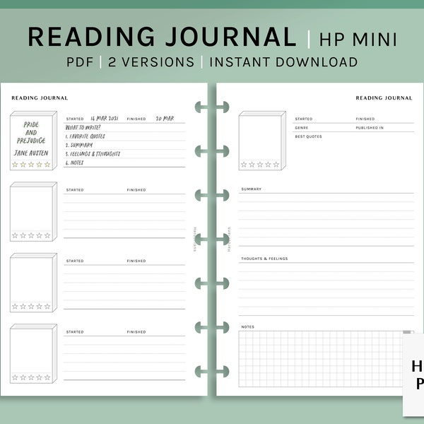 Reading Journal | HP Mini Printable Happy Planner Inserts | Book Review Log Template PDF | Simple Book Diary Sheets | Digital Download