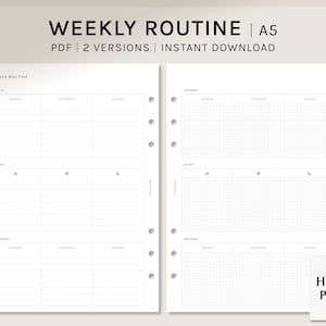 Weekly Routine | A5 Printable Planner Inserts | Weekly Schedule To do List Template | Morning Afternoon Evening Checklist | Digital Download