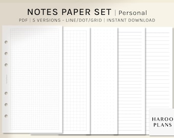 Classic Notes Paper Set Printable | Personal | Planner Inserts | Study Notes Template | Blank Notepad | Grid, Dot, Lined Pages