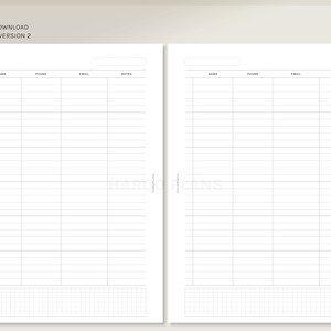 Contact List Sheet A5 Printable Planner Inserts Simple Phone Number Email List Template PDF Address Book Worksheet Digital Download image 3