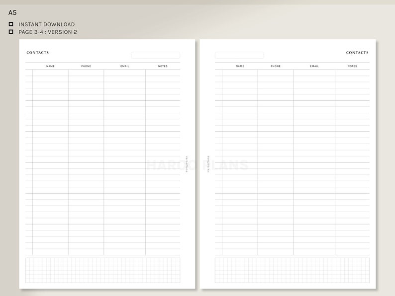 Contact List Sheet A5 Printable Planner Inserts Simple Phone Number Email List Template PDF Address Book Worksheet Digital Download image 3