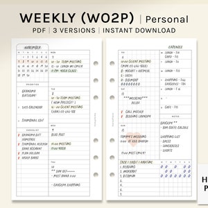 Undated Weekly | Personal Rings Printable Planner Inserts | WO2P Schedule Template | with Calendar | Week at a glance PDF | Digital Download