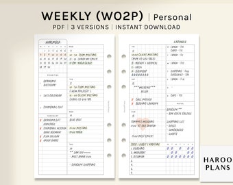 Undated Weekly | Personal Rings Printable Planner Inserts | WO2P Schedule Template | with Calendar | Week at a glance PDF | Digital Download