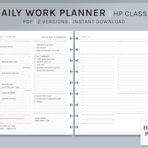 Planificador de trabajo diario / Inserciones imprimibles HP Classic / Plantilla de organizador de productividad / Hoja de trabajo de diseño de diario de cuadrícula PDF / Descarga digital