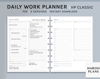 Daily Work Planner | HP Classic Printable Inserts | Productivity Organizer Template | Grid Journal Layout Worksheet PDF | Digital Download