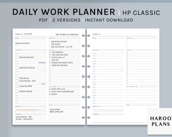 Planificador de trabajo diario / Inserciones imprimibles HP Classic / Plantilla de organizador de productividad / Hoja de trabajo de diseño de diario de cuadrícula PDF / Descarga digital