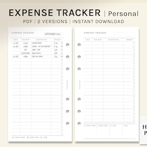 Rastreador de Despesas | Encartes para Impressão em Tamanho Pessoal | Modelo de Registro de Gastos | Layout do Planejador de Orçamento em PDF | Diário Financeiro | Download Digital