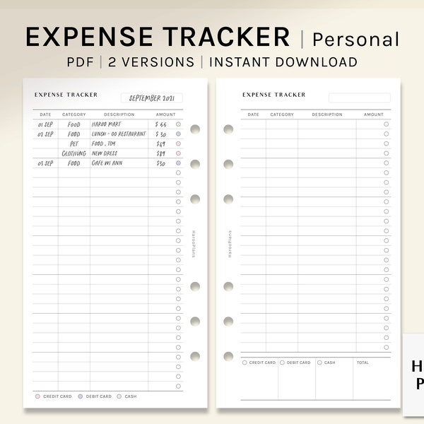 Expense Tracker | Personal Size Printable Inserts | Spending Log Template | Budget Planner Layout PDF | Financial Journal | Digital Download