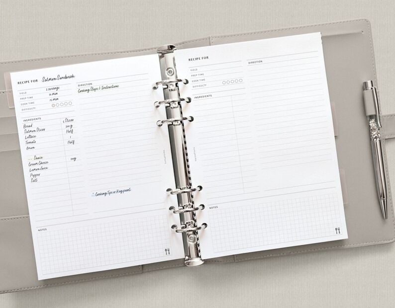 Recipe Sheet | A5 Printable Planner Inserts | Blank Cook book Template | Recipe Meal Menu Plan Notes | Food Idea PDF | Digital Download image 3
