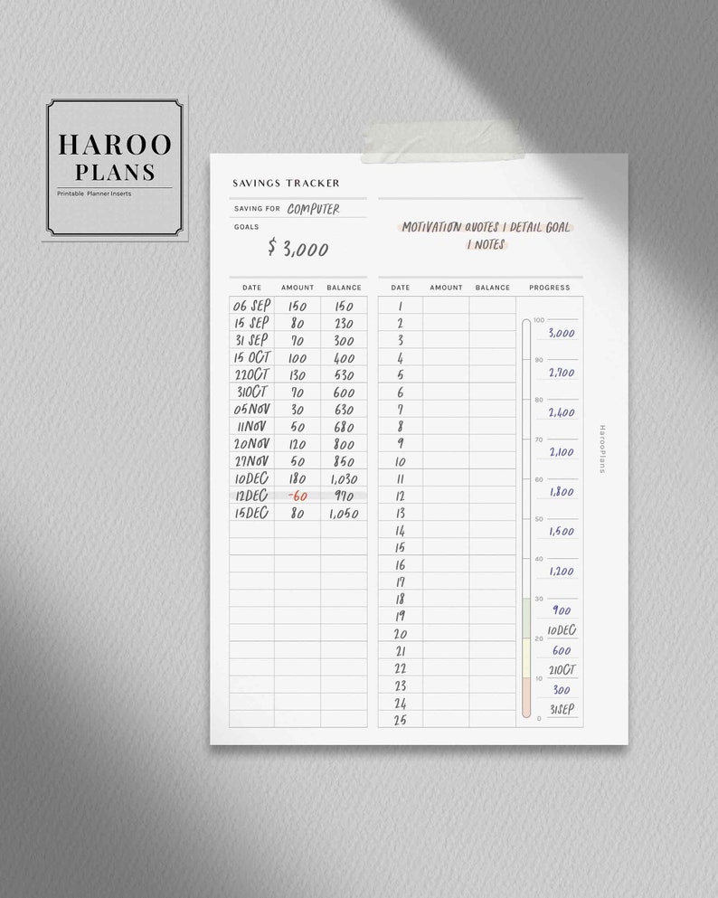 Savings Tracker Personal Wide Size Printable Planner Inserts - Etsy