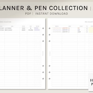 Planner & Pen Collectie | A5 Afdrukbare Planner Inserts | Pen Color Swatches Tracker | Briefpapier Review Log Sheet PDF | Digitale download