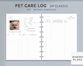 Pet Care Log | HP Classic Printable Happy Planner Inserts | Animal Profile Information Template PDF | Vaccination Tracker | Digital Download