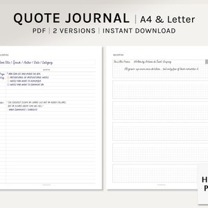 Diario de citas, A4, Inserciones de planificador imprimibles con letras de EE. UU., Plantilla de diario de lectura, Hojas de registro de citas inspiradoras, PDF, Descarga digital