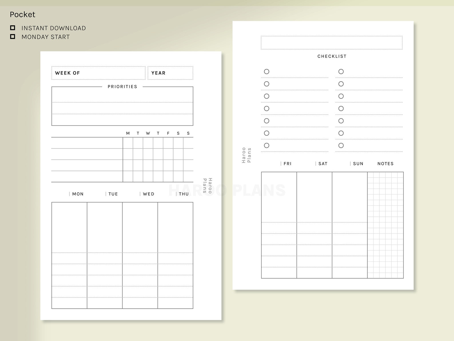 Week at a Glance | Pocket Ring Printable Inserts | Weekly Planner ...